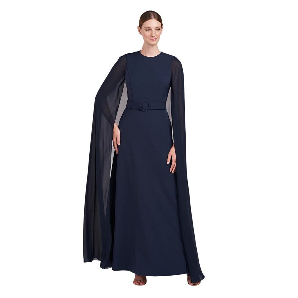 Kay Unger Freya Cape Gown Womens Size 14 Mother of The Groom Formal Wedding Navy